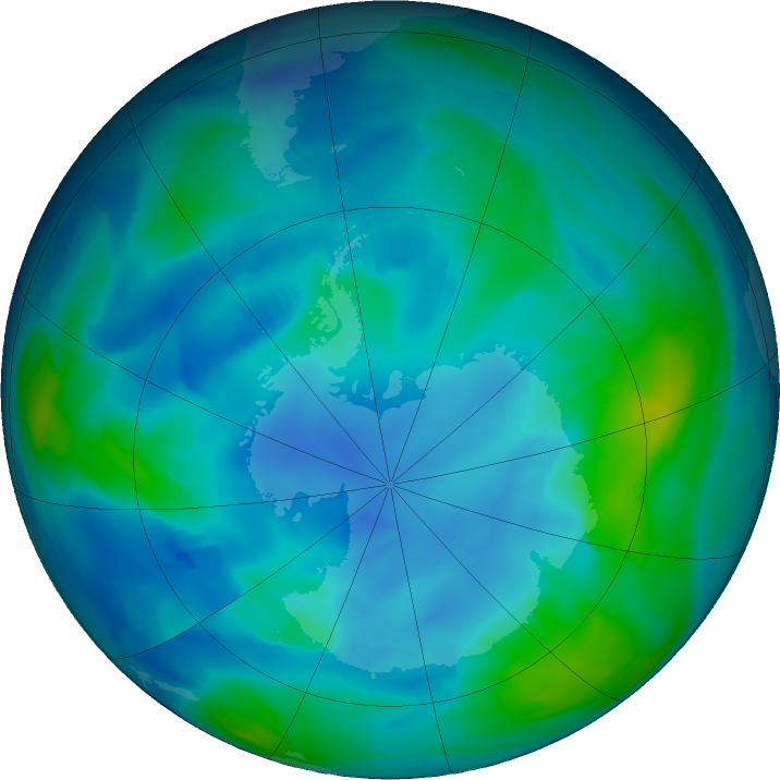 Antarctic ozone map for 02 May 2020